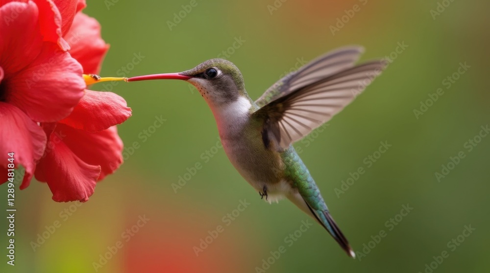 Fototapeta premium Hummingbird Hovering Near Flower