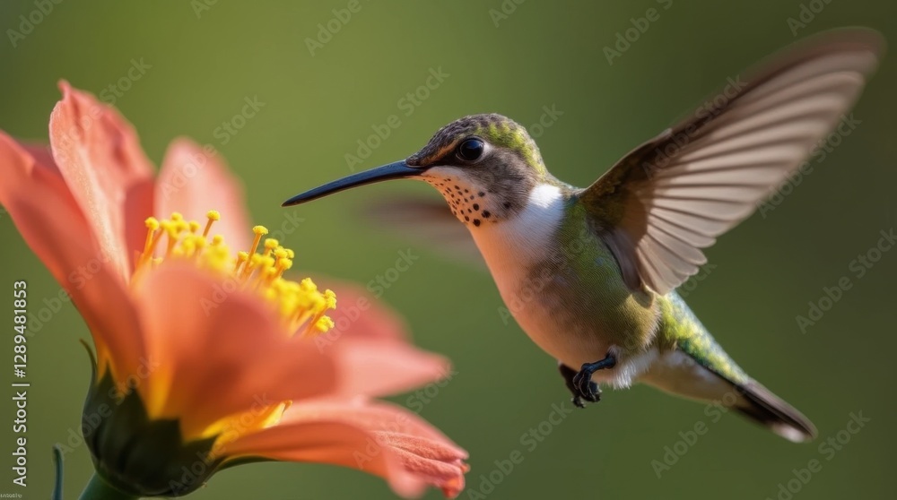 Fototapeta premium Hummingbird Hovering Near Flower