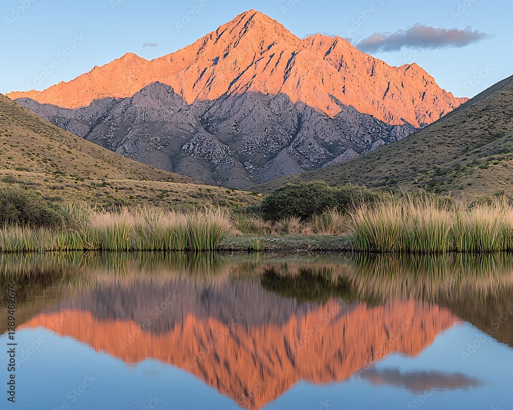 Obraz premium Wildfire reflected in the calm surface of a nearby lake creating a surreal fiery mirror image