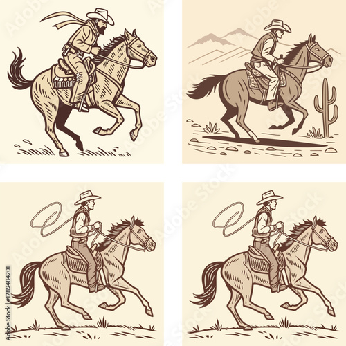 a cowboy bucking horse lassoing  vintage retro vector