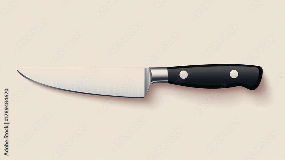 Small stainless steel knife with a black handle on a beige background
Small stainless steel knife with a black handle on a beige background