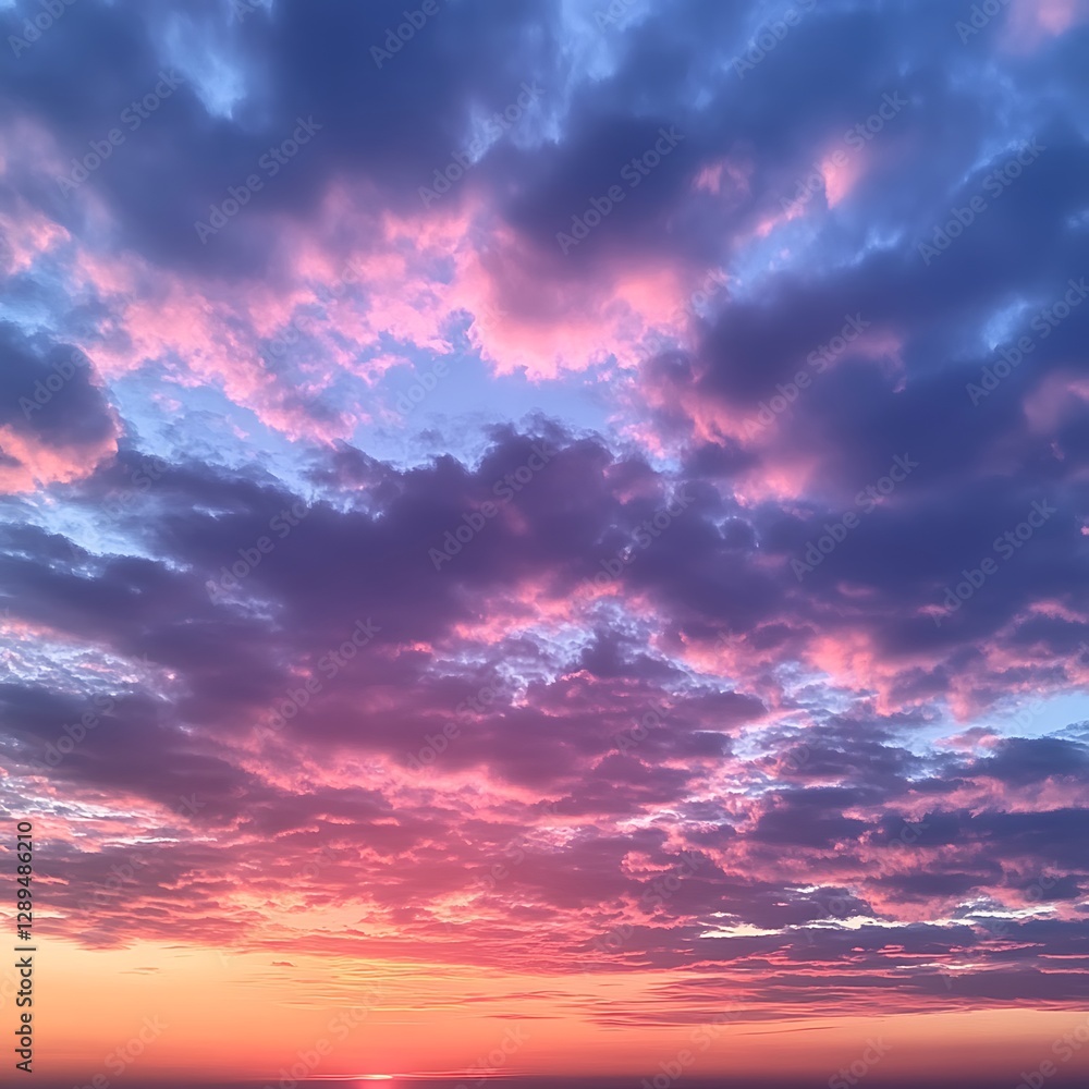Obraz premium Clouds illuminated with vivid pink and purple colors at sunset