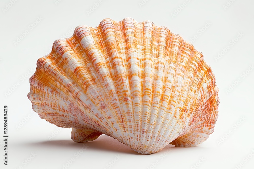 Obraz premium Orange Seashell on White Background - A vibrant orange seashell displayed beautifully to symbolize nature beauty ocean beach serenity and tranquility. Ideal for marine themes and decor
