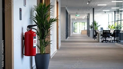 Wallpaper Mural Office hallway fire extinguisher safety plant Torontodigital.ca