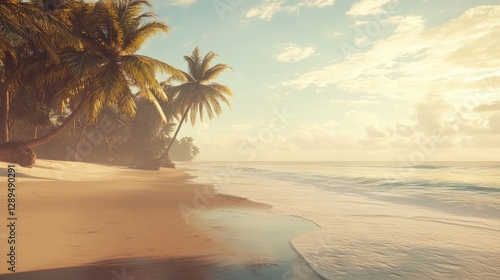 Vintage styled tropical ocean beach with palm trees