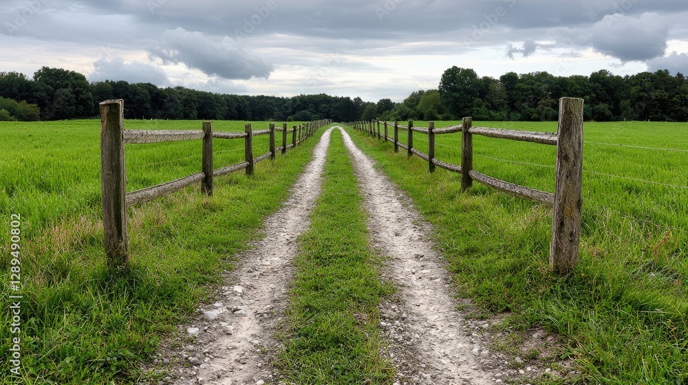 Country road, green field, trees, cloudy sky, rural landscape, travel Country road, green field, trees, cloudy sky, rural landscape, travel