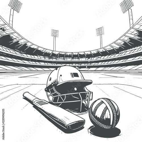 Hand Drawn Illustration Of Cricket Stadium