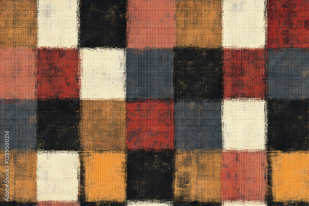 Retro Checkered Seamless Pattern with Distressed Tweed Texture Retro Checkered Seamless Pattern with Distressed Tweed Texture