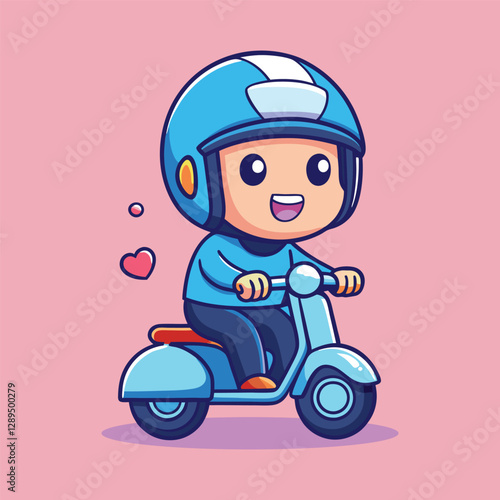 Cute Man Riding Scooter Cartoon Icon Illustration
