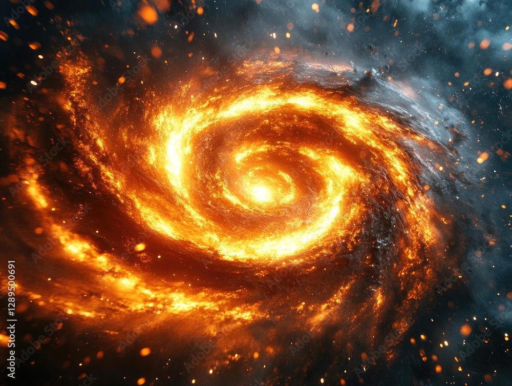 Obraz premium Fiery Cosmic Spiral: Nebula's Inferno, Celestial Dance of Fire and Dust