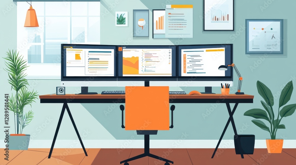 Remote Work Setup with Dual Monitors and Tidy Desk Remote Work Setup with Dual Monitors and Tidy Desk