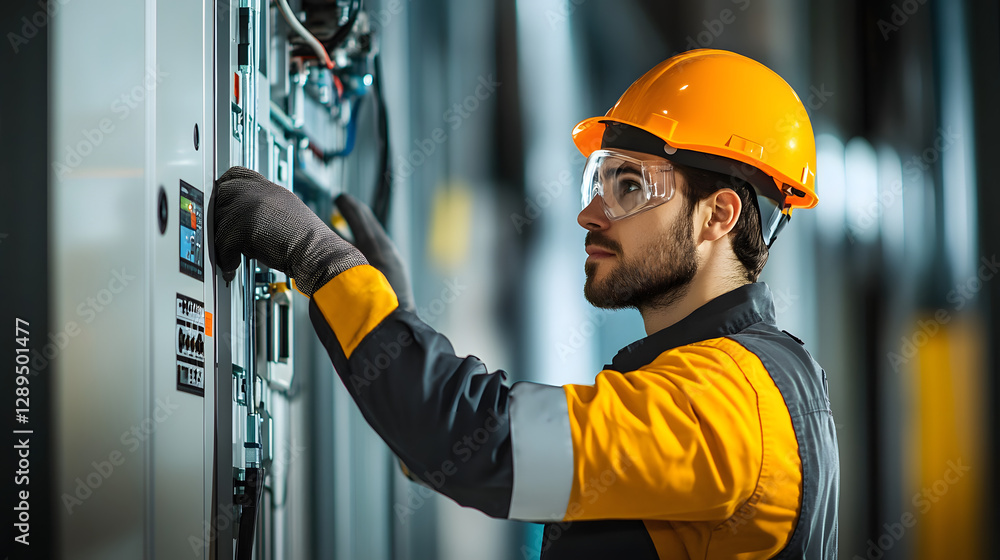 An engineer inspecting a wind turbine with safety gear ensuring efficient performance.