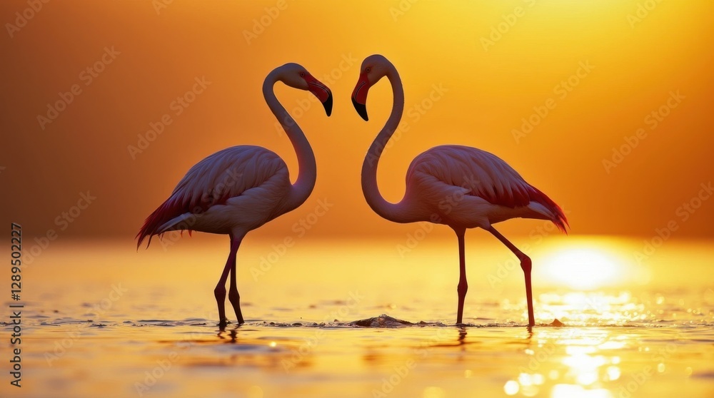 Fototapeta premium Flamingos in a Shallow Lake