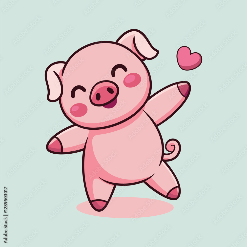 Fototapeta premium Cute Pig Dabbing Cartoon Icon Illustration