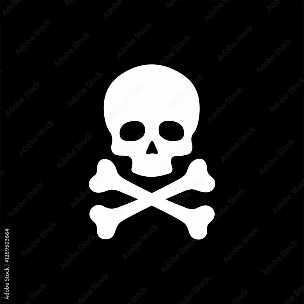 Skull and Crossbones – Pirate Danger Symbol Vector. Minimalist vector illustration of a skull and crossbones, symbolizing danger, piracy, and toxic warnings. Ideal for Halloween, gothic, Skull and Crossbones – Pirate Danger Symbol Vector. Minimalist vector illustration of a skull and crossbones, symbolizing danger, piracy, and toxic warnings. Ideal for Halloween, gothic,