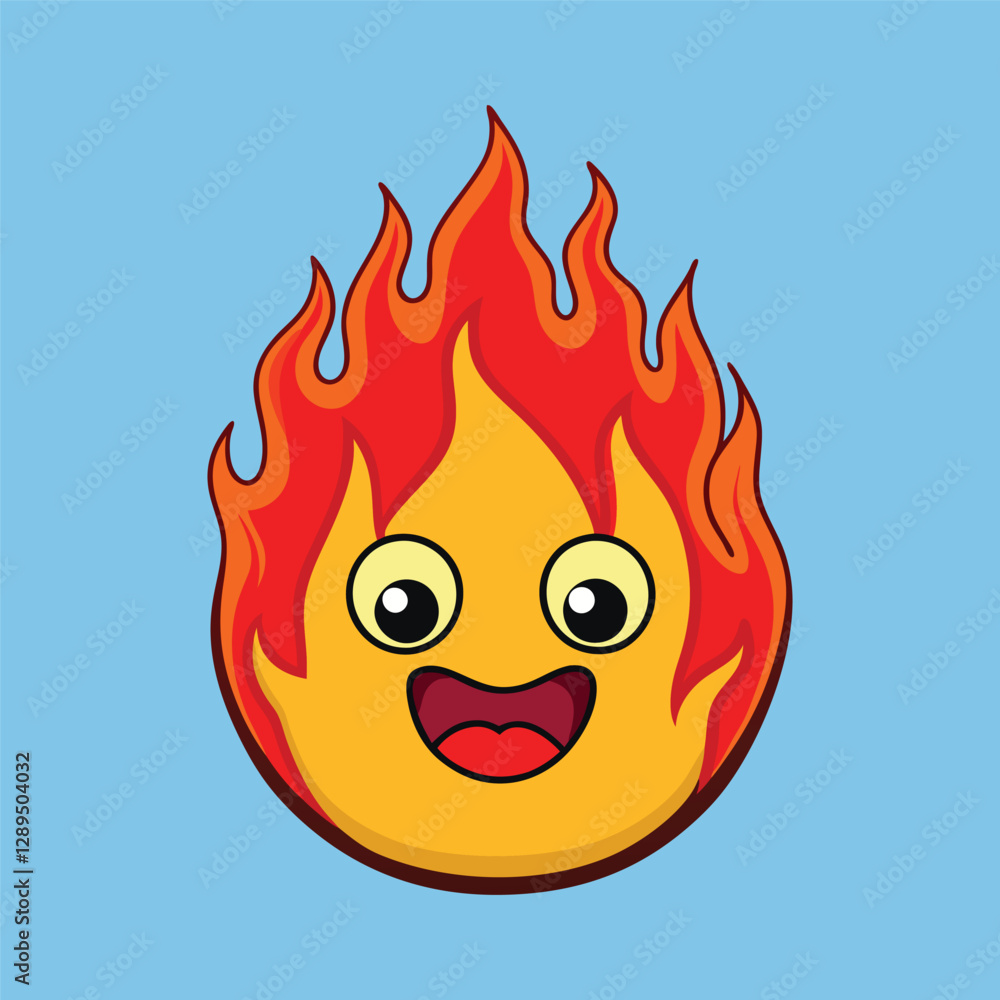 Cute Angry Fire Element Cartoon Icon Illustration Cute Angry Fire Element Cartoon Icon Illustration