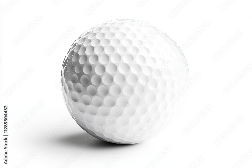 White Golf Ball on Solid Background - A close-up of a white golf ball showcasing its dimpled surface, placed on a white background White Golf Ball on Solid Background - A close-up of a white golf ball showcasing its dimpled surface, placed on a white background