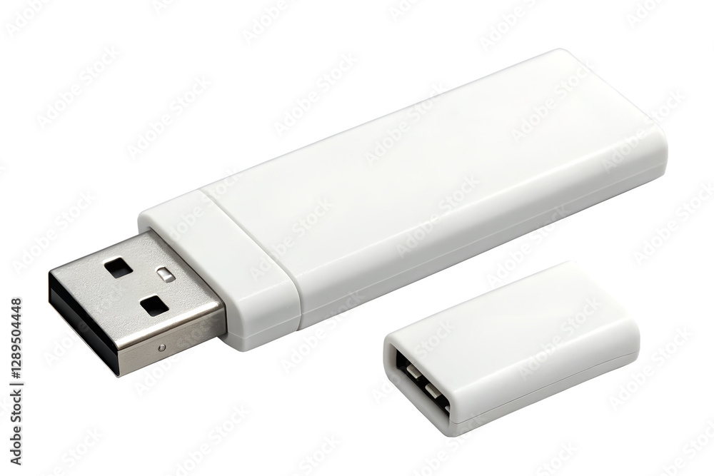 Mockup of a white USB drive placed near a laptop, perfect for branding, logo placement, or promotional product design. Mockup of a white USB drive placed near a laptop, perfect for branding, logo placement, or promotional product design.