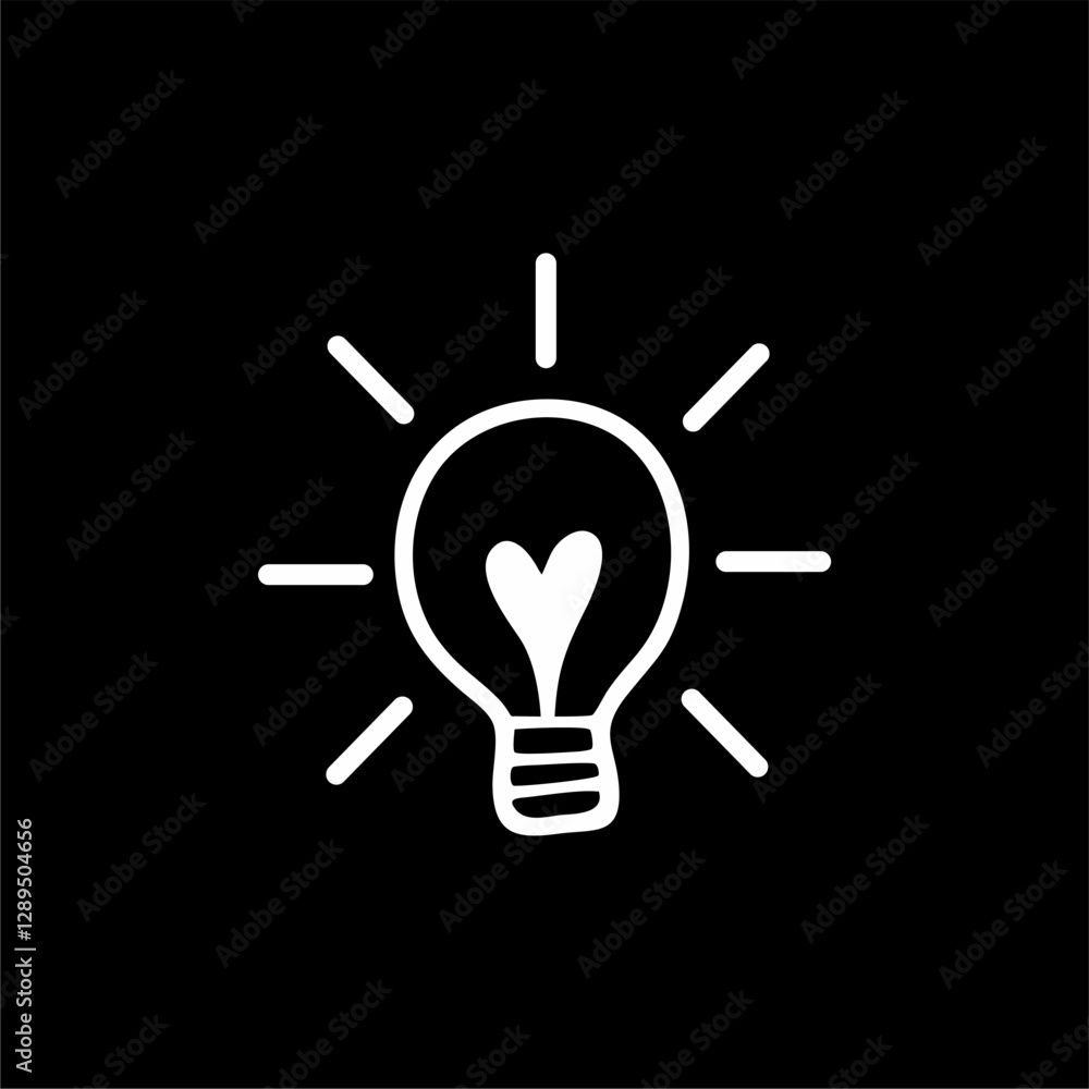 Light Bulb Icon – Creative Idea Vector. Minimalist vector illustration of a glowing light bulb with a heart-shaped filament. Represents creativity, innovation, inspiration, energy, and bright ideas. Light Bulb Icon – Creative Idea Vector. Minimalist vector illustration of a glowing light bulb with a heart-shaped filament. Represents creativity, innovation, inspiration, energy, and bright ideas.