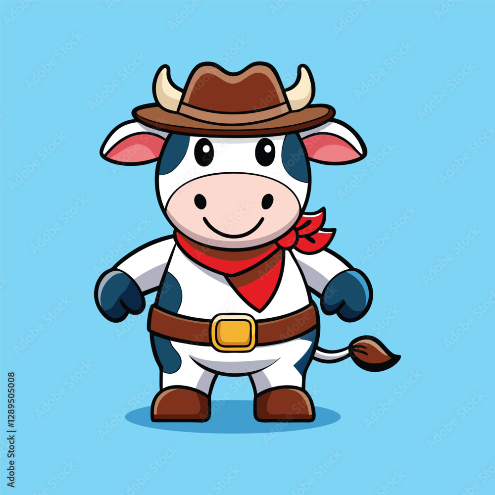Cute Cow Cowboy Cartoon Icon Illustration Cute Cow Cowboy Cartoon Icon Illustration