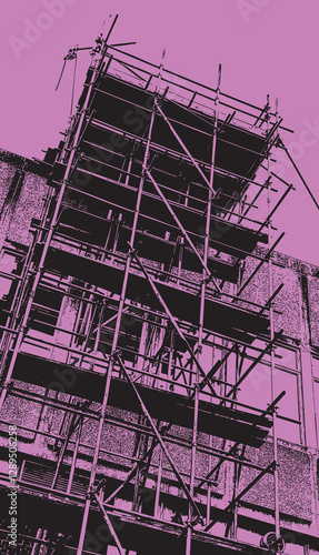 Scaffolding on urban building silhouette