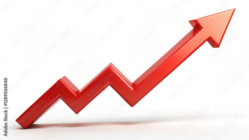 Red Upward Trending Arrow on White Background Red Upward Trending Arrow on White Background