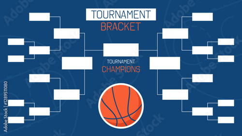 Tournament bracket template. Basketball game. Sport competition event with text and ball. Vector illustration.