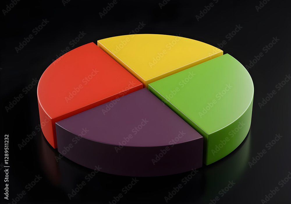 Fototapeta premium A colorful pie chart on a dark background, perfect for presentations or reports emphasizing data analysis and visualization.