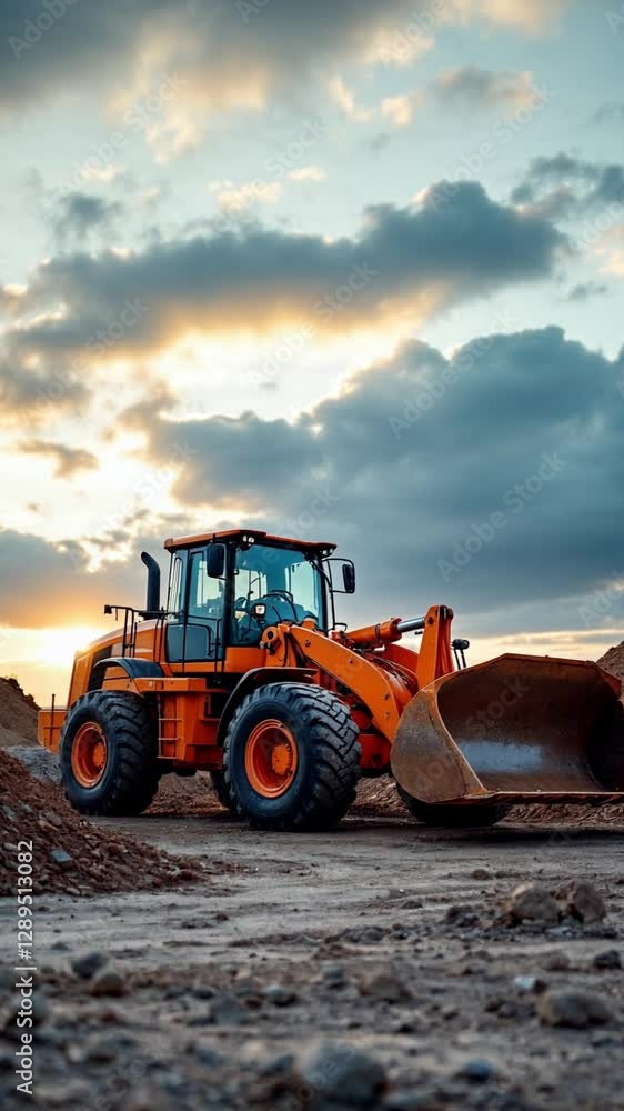 Heavy Construction Loader at Sunset on Worksite Heavy Construction Loader at Sunset on Worksite