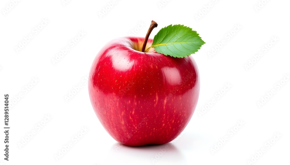 Red apple, vibrant color, green leaf, stem, high detail, macro photography Red apple, vibrant color, green leaf, stem, high detail, macro photography