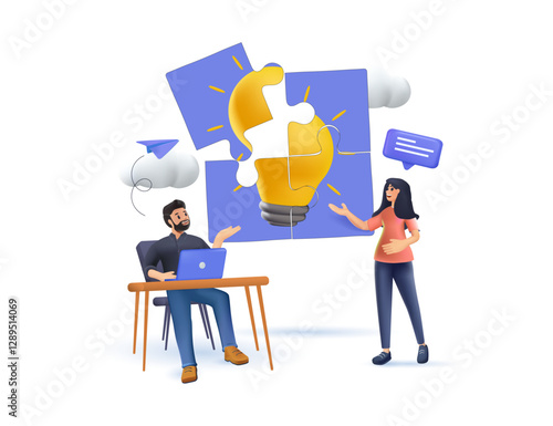 Team working on analyzing the factors or causes contributing to the unwanted situation. 3D illustration. Problem solving, find solutions, problem-solving techniques. Illustration for website, landing