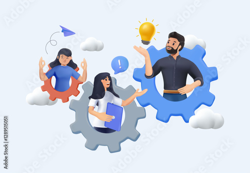 Team building and leadership 3D illustration. Career growth and job opportunities. Dedicated team, software development professionals, business model IT concept. Vector isolated concept illustration