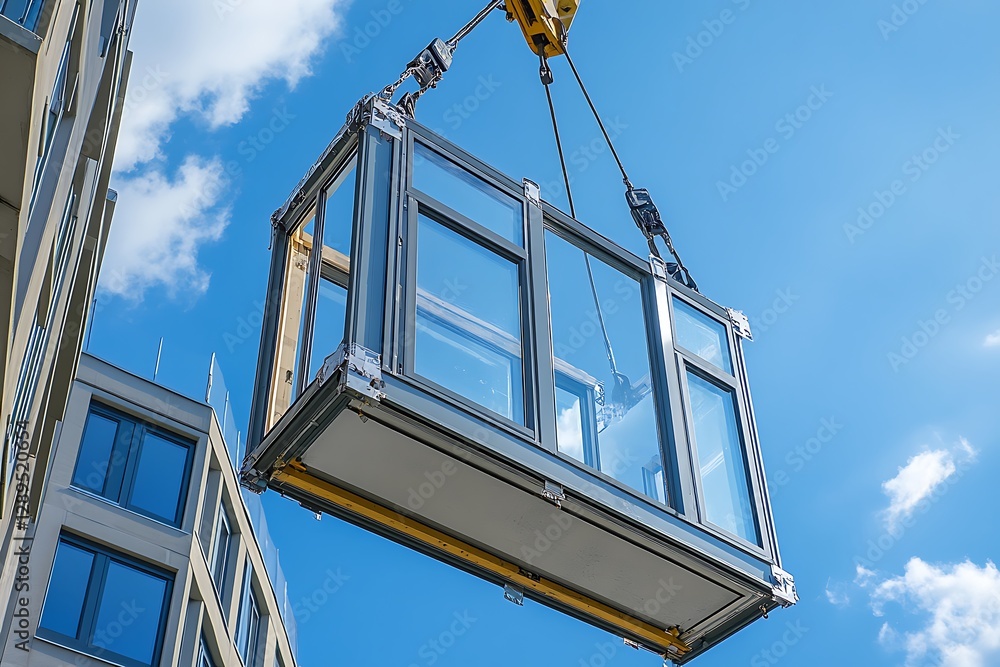 Construction, window, crane, building, installation Construction, window, crane, building, installation