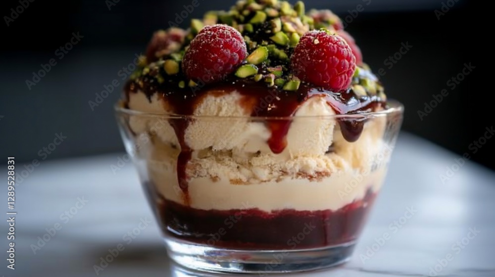 Delicious Raspberry and Pistachio Ice Cream Dessert Delicious Raspberry and Pistachio Ice Cream Dessert
