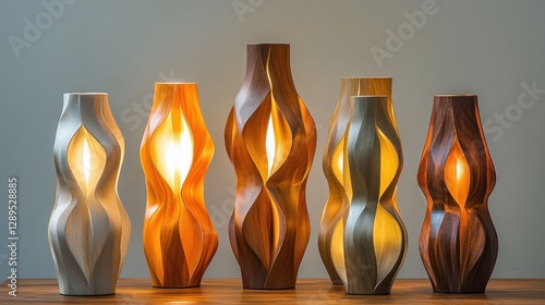 Elegant wooden table lamps with artistic twisted designs and warm lighting