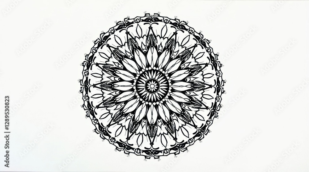 Geometric Line Art Mandala with Repeating Shapes and Patterns Geometric Line Art Mandala with Repeating Shapes and Patterns