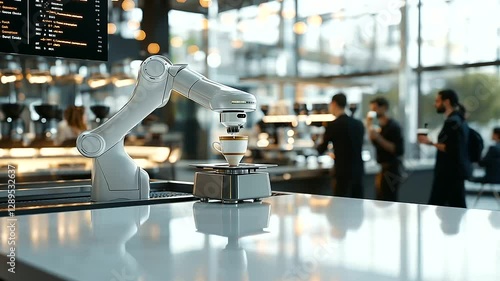 Wallpaper Mural A robot barista serves coffee while customers chat in augmented reality café Torontodigital.ca