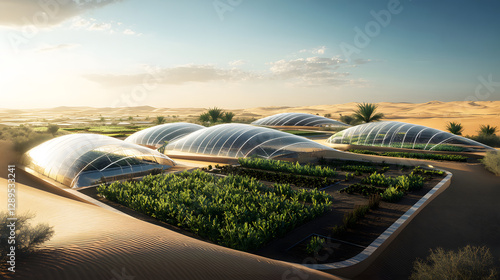 Obraz na płótnie A futuristic desert farming facility in Saudi Arabia using hydroponics and AI-driven irrigation systems. w salonie
