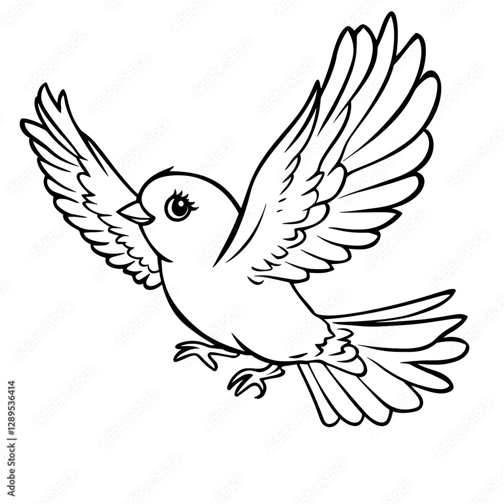 Fototapeta premium Cute dove coloring page isolated on white background, summer animal outline coloring page for kids 