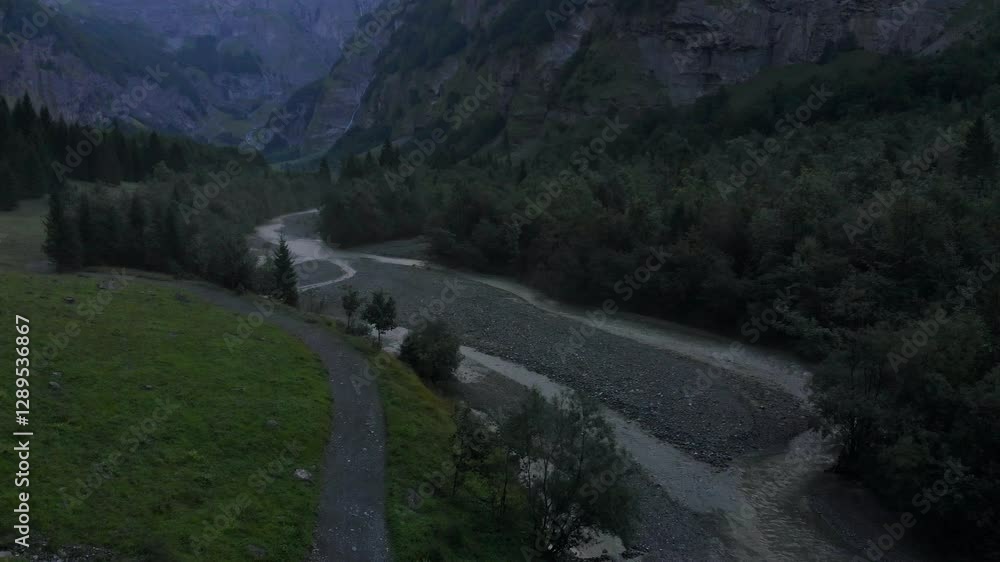 Le Giffre River in Sixt Fer A Cheval Nature Park, Summer Morning Walk in Nature park, french alps, France, 4k drone video Le Giffre River in Sixt Fer A Cheval Nature Park, Summer Morning Walk in Nature park, french alps, France, 4k drone video