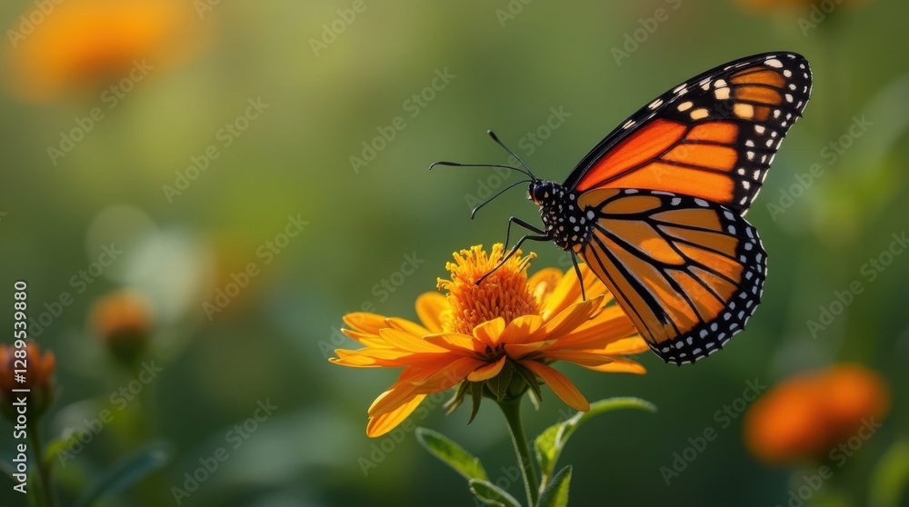 Monarch Butterfly on Flower Macro Shot Monarch Butterfly on Flower Macro Shot