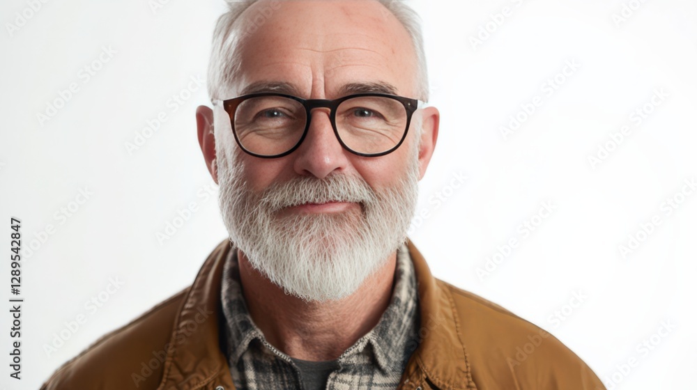 Portrait of a Smiling Elderly Man with Glasses and a Beard Against a Neutral Background Portrait of a Smiling Elderly Man with Glasses and a Beard Against a Neutral Background