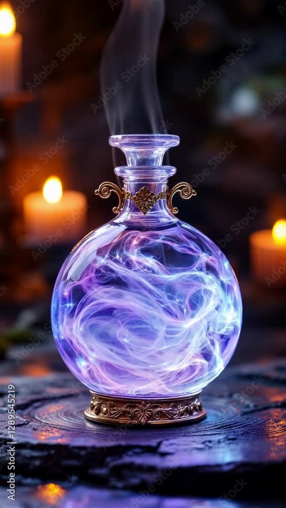 Magical Potion Bottle with Glowing Purple Elixir Magical Potion Bottle with Glowing Purple Elixir