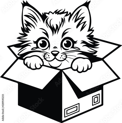 Mischievous Kitten Hiding in a Box Vector