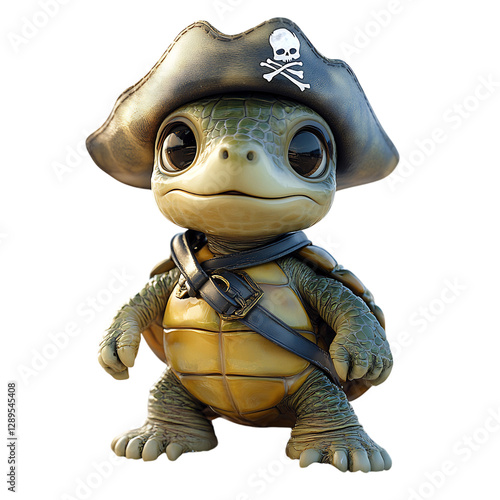 Whimsical 3D Cartoon Turtle Wearing a Pirate Hat Isolated on Transparent Background