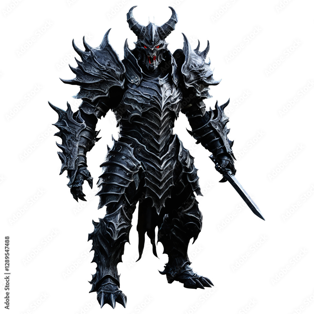 Fototapeta premium dark fantasy armored demon warrior isolated on transparent background