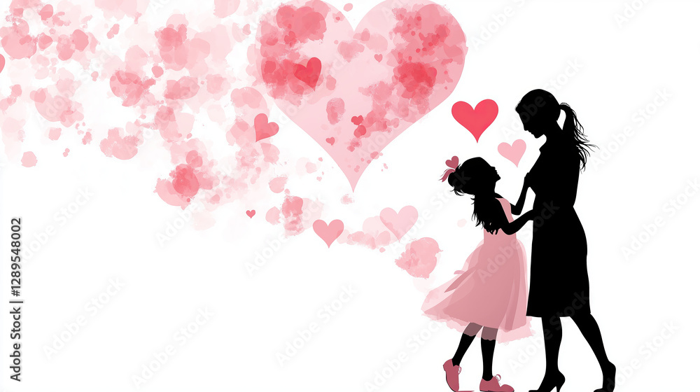 Mother and daughter sharing a tender moment surrounded by hearts Mother and daughter sharing a tender moment surrounded by hearts