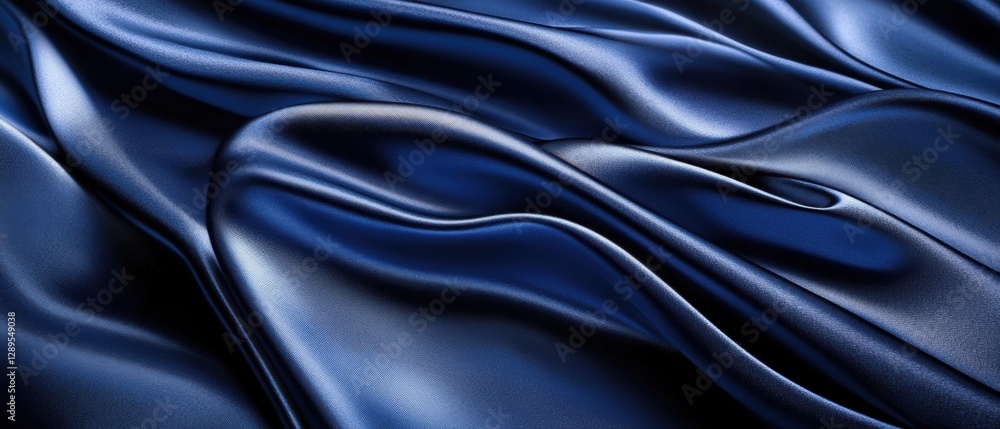 Fototapeta premium 深い青のサテン生地が重なり合い、光沢ある曲線を描く様子