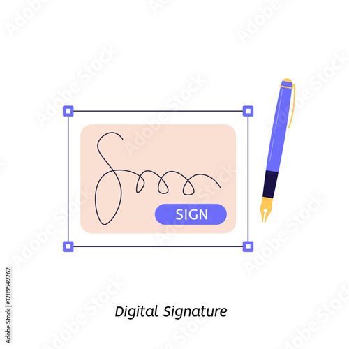 Signing contract with digital pen on phone. Digital signature, business contract, electronic contract, e-signature concept. Vector illustration in flat design for web banner, mobile app