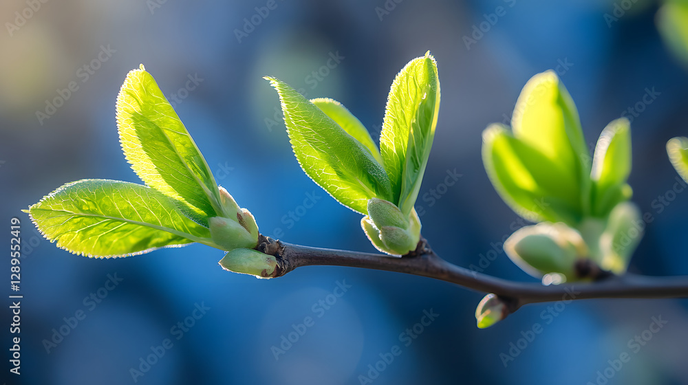 Leaves blooming from branches in spring Leaves blooming from branches in spring